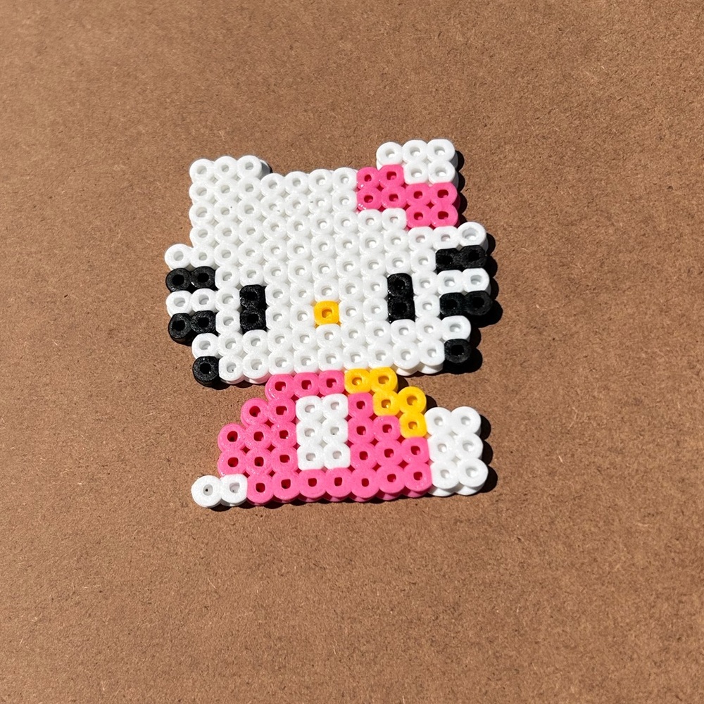 Pink hello kitty perler bead keychain